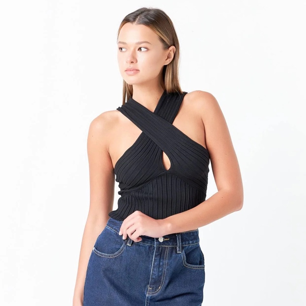 Grey lab cross front Black Ribbed Women's Top 2 for $20